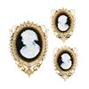 Antique Victorian 14k Gold Oval Black & White Carved Cameo Brooch & Earrings Set