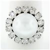 Vintage 18k White Gold 12.7mm South Sea Pearl 2.10 ctw Marquise Diamond Halo Rin