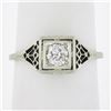 Antique Art Deco Belais 18K Gold Old European Diamond Squared Filigree Work Ring