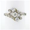 Antique 18K White Gold 1.11 ctw Old European Mine Diamond Three Stone Bypass Rin
