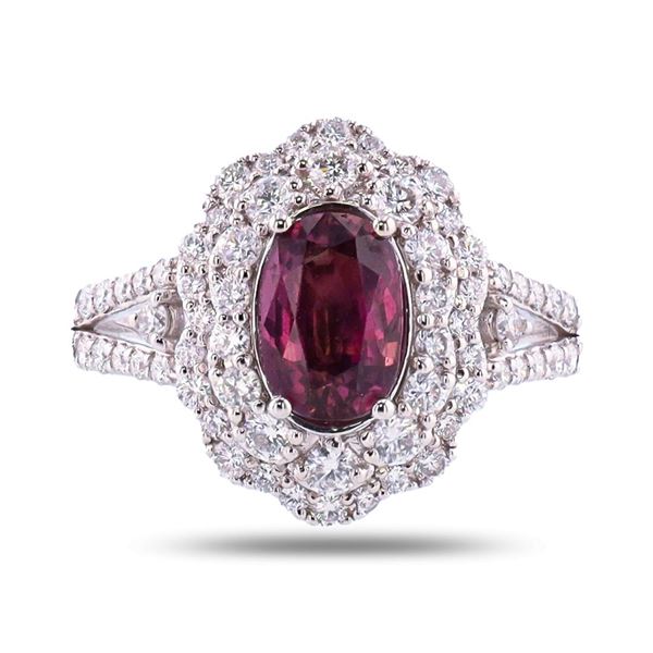1.87 ctw Purple Pink Sapphire and 0.84 ctw Diamond Platinum Ring (GIA CERTIFIED)