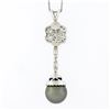 Image 6 : 18k White Gold 1.84 ctw Diamond Flower Cluster Tahitian Pearl Drop Dangle Pendan