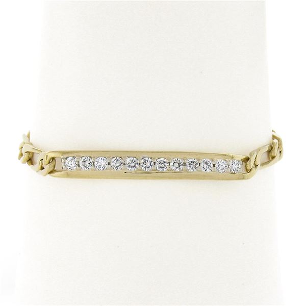 Unisex 14k Yellow Gold 6.75" 0.85 ctw Diamonds ID Figaro Link Chain Bracelet