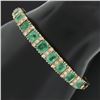 Image 3 : Vintage Victorian Revival 14k Gold 14.60 ctw GIA Emerald & Diamond Bangle Bracel