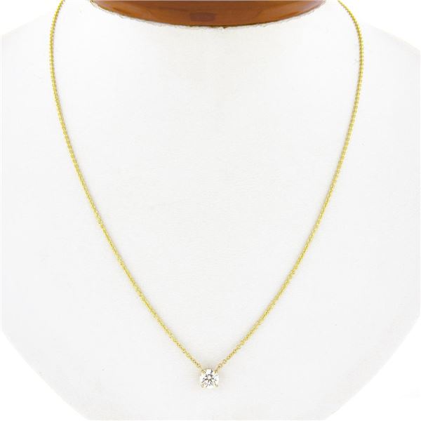 NEW Classic 14k Yellow Gold.58 ctw Round Prong Diamond Solitaire Pendant Necklac