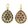 Pair 18k Yellow Gold Bezel Set Sapphire & Ruby Puffed Teardrop Charms Pendants