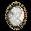 Vintage 14K Gold Carved White on Black Mother of Pearl Cameo Pin Brooch Pendant