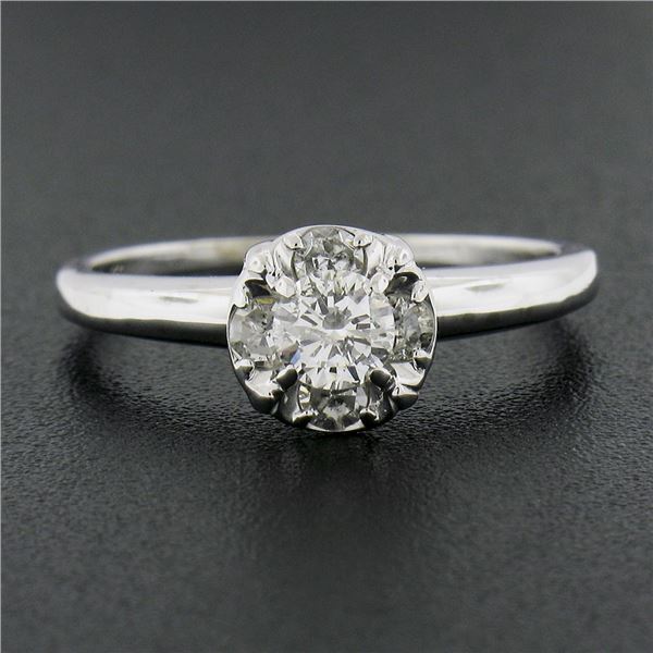 Vintage 14k White Gold 0.39 ctw Diamond Cluster Solitaire Engagement Promise Rin