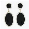 Antique 14k Gold & Platinum Round & Oval Black Onyx Wheat Work Dangle Earrings