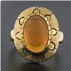 Image 2 : Vintage 14k Yellow Gold Oval Cabochon Jelly Opal Textured Open Work Platter Ring