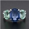 Image 3 : New Platinum 6.52 ctw GIA No Heat Oval Sapphire & Paraiba Tourmaline 3 Stone Rin