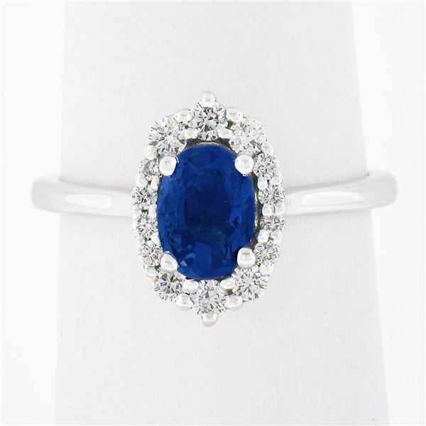 NEW 14K Gold 1.58 ctw GIA NO HEAT Oval Prong Sapphire Diamond Halo Engagement Ri