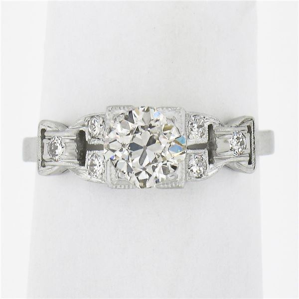 Antique Art Deco Platinum 0.92 ctw European Diamond Buckle Style Sides Ring