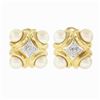 Image 1 : 14k Yellow Gold 0.15 ctw Pave Diamond w/ 7.6mm Pearl Corners Dome Button Earring
