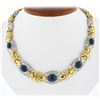 18K TT Gold 38 ctw GIA Bezel Cabochon Sapphire & Pave Diamond Fancy Link Necklac