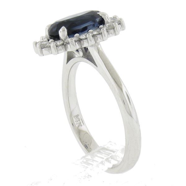 New 14K White Gold 3.52 ctw GIA Oval Sapphire & Diamond Halo Flower Cluster Ring