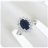 Image 7 : New 14K White Gold 3.52 ctw GIA Oval Sapphire & Diamond Halo Flower Cluster Ring