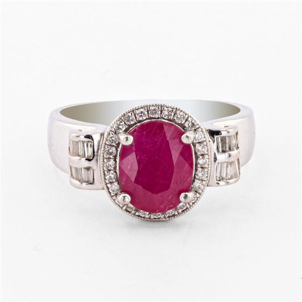 3.13 ctw Ruby and 0.37 ctw Diamond Platinum Ring