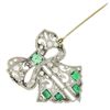 Image 4 : Antique Art Deco Platinum Old Cut Diamond & Emerald Large Ribbon Bow Pin Brooch