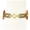 Image 2 : Antique 6.5" 14k Yellow Gold Orange Agate Orange & Green Enamel Link Bracelet