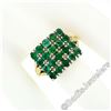 Image 4 : Vintage 14k Gold & Silver Top Round Green Emerald Rectangular Large Platter Ring
