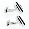 Image 4 : NEW Men's Round 14K White Gold Black Onyx Ribbed Circle Disc Swivel Cuff Links