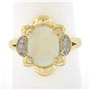 Image 1 : 14k Yellow Gold Oval Cabochon Australian Opal w/ Diamond & Scalloped Frame Ring