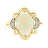 Image 4 : 14k Yellow Gold Oval Cabochon Australian Opal w/ Diamond & Scalloped Frame Ring
