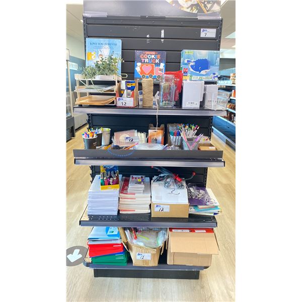 SHELF LOT OF ASSORTED NEW STATIONERY PRODUCTS INCLUDING PENS, PAPER, ENVELOPES, LIGHTERS, TAPE,
