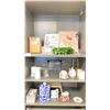 Image 2 : CONTENTS OF SHELVING UNITS INCLUDING DECORATIVE PIECES, MILK BATHS, CANDLES, OILS, TEA SETS & MORE