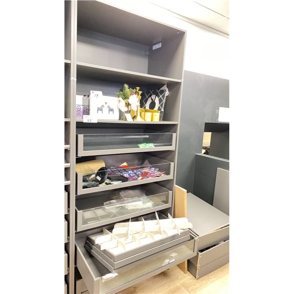 PAIR OF GREY MODERN SHELVING UNITS APPROX 39.5"W X 23"D X 39"H *CONTENTS NOT INCLUDED*