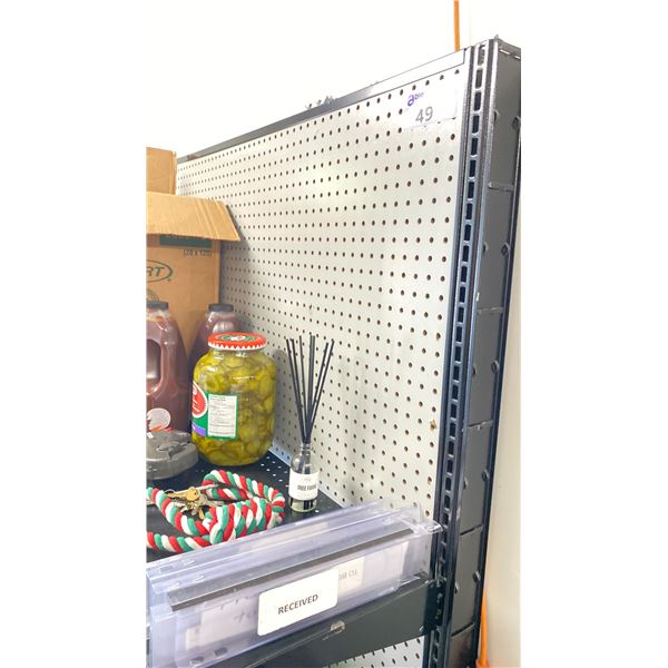 PEG BOARD BACK COMMERCIAL GROCERY SHELVING UNIT APPROX 98"L X 18"D X 71"H