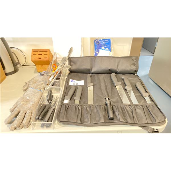 VICTORINOX PROFESSIONAL CHEF KNIFE SET IN SOFT TRANSPORT CASE, STEEL MESH CUTTING GLOVES,