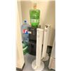 Image 1 : FRIGIDAIRE WATER COOLER AND 2 METAL HAND SANITIZER FOOT CONTROLLED DISPENSER STANDS