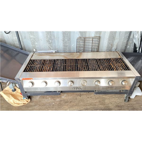 GRILL CHEF (8) BURNER OUTDOOR PROPANE GRILL ON MOBILE STAND *ONE KNOB MISSING*