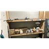 Image 1 : WOODEN SHELF OF ASSORTED HARDWARE, TRAILER HITCHES, SHEAR STUDS, MACHINE BOLTS, COOPER LIGHTING