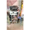 Image 1 : METAL 3 TIER MOBILE SHOP CART WITH EPSON ET15000 PRINTER & HP OFFICE JET PRO 6968 PRINTER