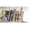 Image 1 : 3 SNOWBOARDS, 2 PAIR OF SKIS, 10' POP UP TENT BUILDING & BIN OF ASSORTED OUTDOOR GEAR