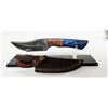 Image 1 : Blue & Brown-Damascus Steel knife & sheath