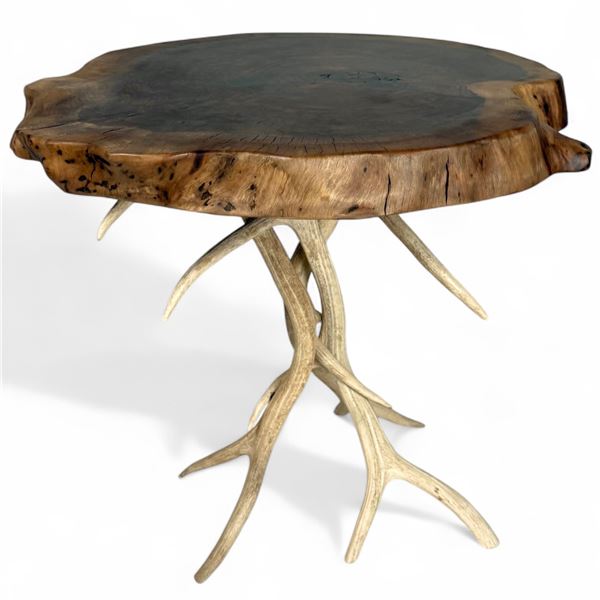 Elk Antler and Walnut End Table