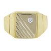 Image 6 : Men's 14k Yellow Gold Flush Set Cubic Zircon Rectangular Ribbed Line Signet Ring