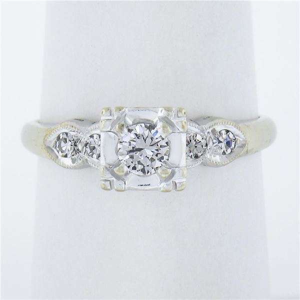 Vintage 14k White Gold 0.35 ctw Round Brilliant Diamond Solitaire Engagement Rin