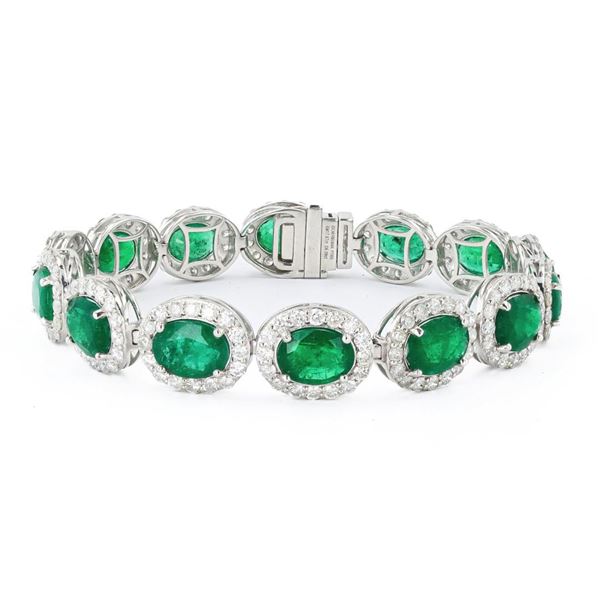 17.67 ctw Emerald and 6.09 ctw Diamond Platinum Bracelet