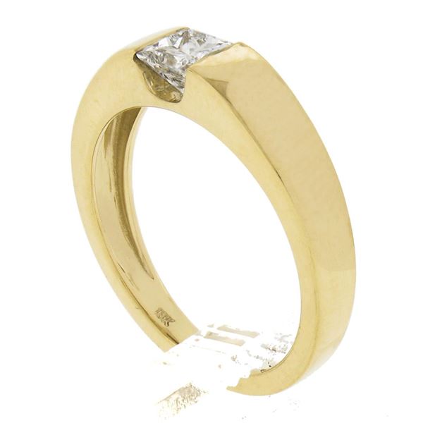 New 18K Gold .49 ctw Square Princess Channel Flush Set Diamond Solitaire Band Ri