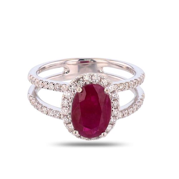 2.31 ctw BURMESE Ruby and 0.51 ctw Diamond 18K White Gold Ring (GIA CERTIFIED)