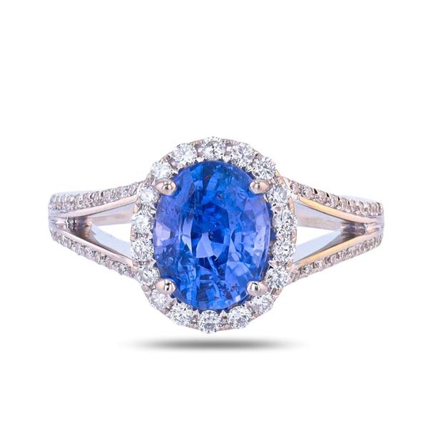 2.77 ctw UNHEATED Blue Sapphire and 0.34 ctw Diamond 18K White Gold Ring (GIA CE