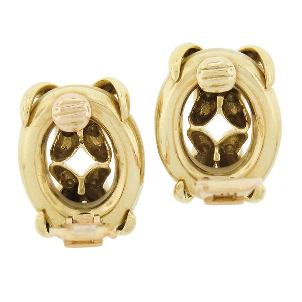 Solid 18K Yellow Gold 19.1x15.7mm White Open Coral Button Clip On Earrings