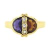 Image 4 : 18k Gold Half Moon Bezel Set Spessartite Garnet & Amethyst w/ Diamond Ring