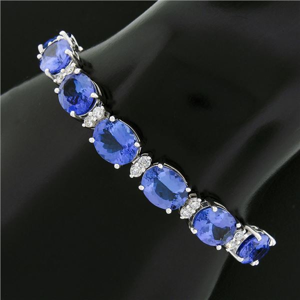 NEW 14k Gold 37.71 ctw Alternating Oval Tanzanite & Round Diamond Tennis Bracele