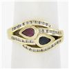 Image 1 : 14K Yellow Gold 0.96 ctw Ruby, Sapphire & Diamonds Moi Et Toi Bypass Band Ring